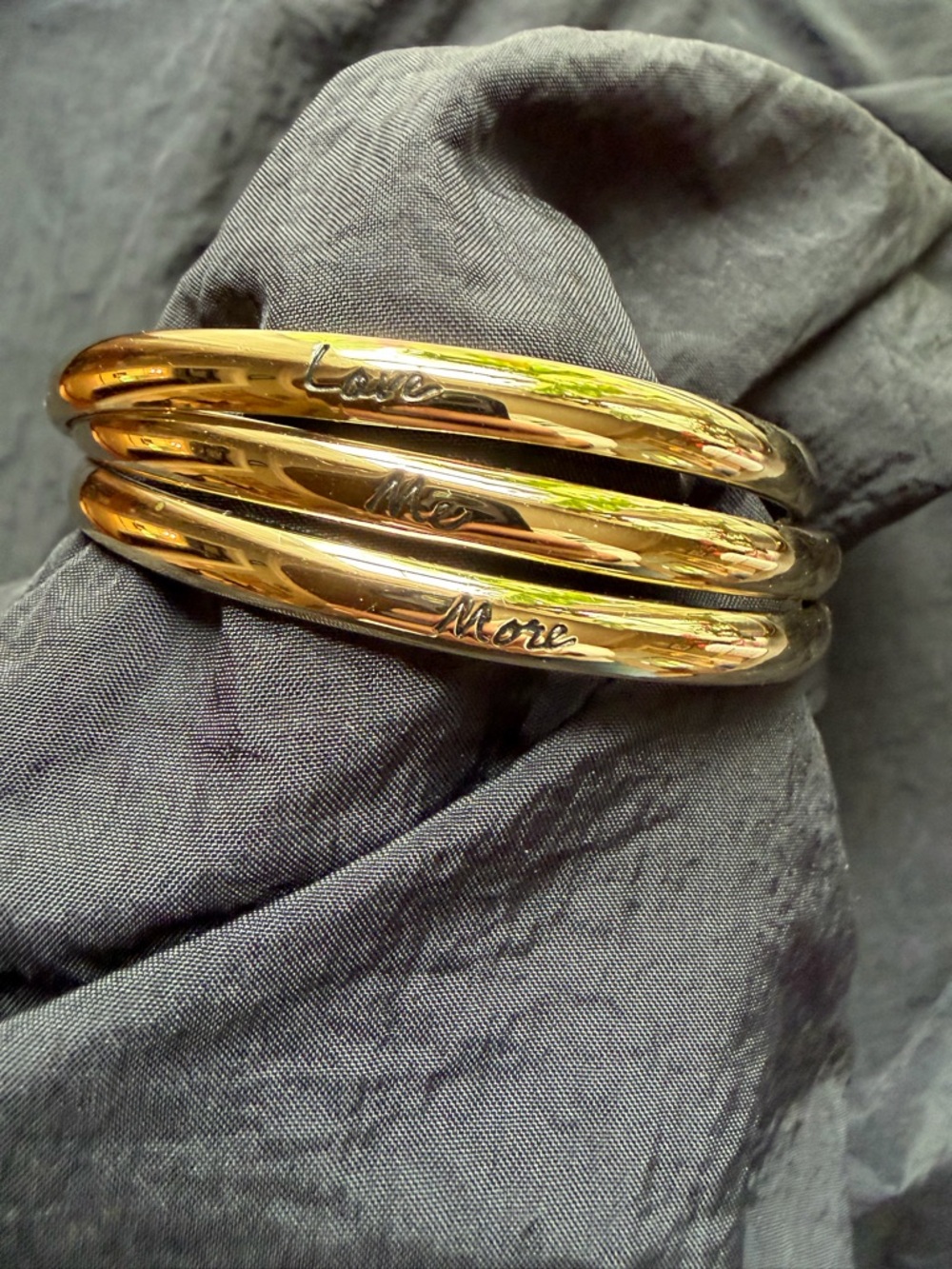 Love Me More gold tone engraved bracelet set